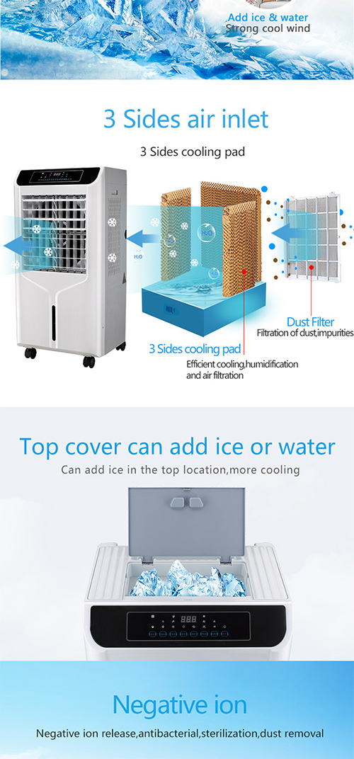 42L Tank Anion Air Cooler , 4 Side Cooling evaporative cooling fan